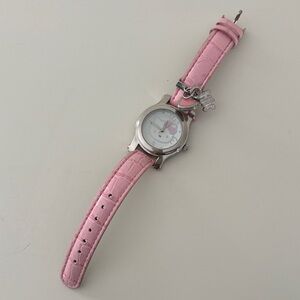 Hello Kitty Pink Strap Watch with HK and Heart Charms Silver hardware